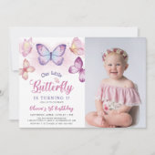 Vlinder Roze Paarse Meisjes Verjaardag Foto Kaart (Voorkant)