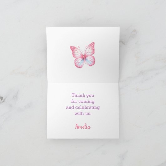 Vlinder Roze Paarse Pastel Zomer Meisje Verjaardag Bedankkaart (Binnen)