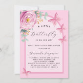 Vlinder roze roos bloemenboog Baby shower Kaart (Voorkant)