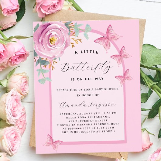 Vlinder roze roos bloemenboog budget Baby shower