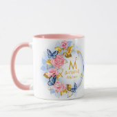 Vlinder & Roze Roos Monogram I Gouden Initiaal Mok (Links)