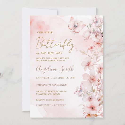 Vlinder Roze Rose Tuin Meisje Baby shower Kaart (Voorkant)