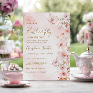 Vlinder Roze Rozentuin Meisje Baby Shower Kaart