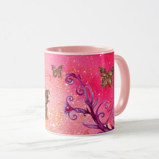 VLINDER ROZE SPARKLES, FUCHSIA PAARSE BLOEM MOK (Voorkant rechts)