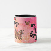 VLINDER ROZE SPROEISEL, ZWARTE FLORALE MONOGRAM, MOK (Midden)