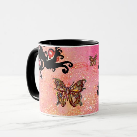 VLINDER ROZE SPROEISEL, ZWARTE FLORALE MONOGRAM, MOK (Voorkant links)