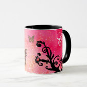 VLINDER ROZE SPROEISEL, ZWARTE FLORALE MONOGRAM, MOK (Voorkant rechts)