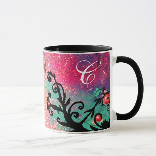 VLINDER ROZE SPROKKELS, ZWARTE FLORALE MONOGRAM, MOK (Rechts)