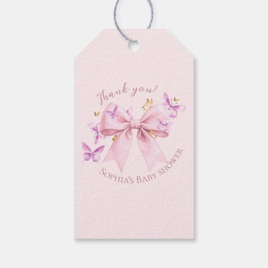 Vlinder Roze Strik Baby Shower  Cadeaulabel (Achterkant)