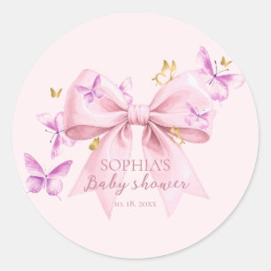 Vlinder Roze Strik Baby Shower Ronde Sticker