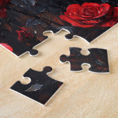 Vlinder rust tussen levendige rode rozen legpuzzel (Zijkant)