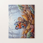 Vlinder rustend in herfstbladeren bij eerste kou N Legpuzzel (Verticaal)