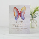 Vlinder, rustiek Canvas bruiloft uitnodiging (Staand voorkant)