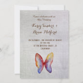 Vlinder, rustiek Canvas bruiloft uitnodiging (Achterkant)