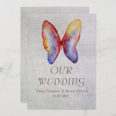 Vlinder, rustiek Canvas bruiloft uitnodiging (Voorkant / Achterkant)