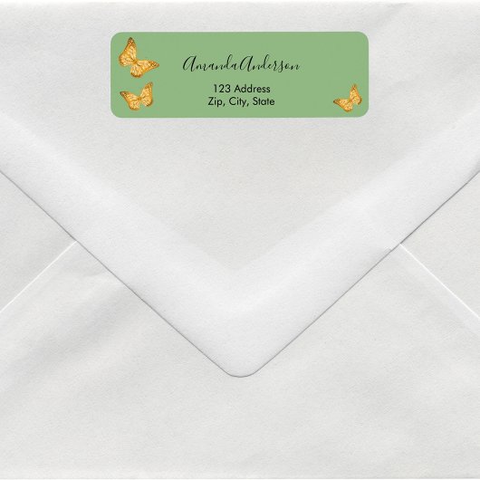 Vlinder salie groene goud retouradres sticker