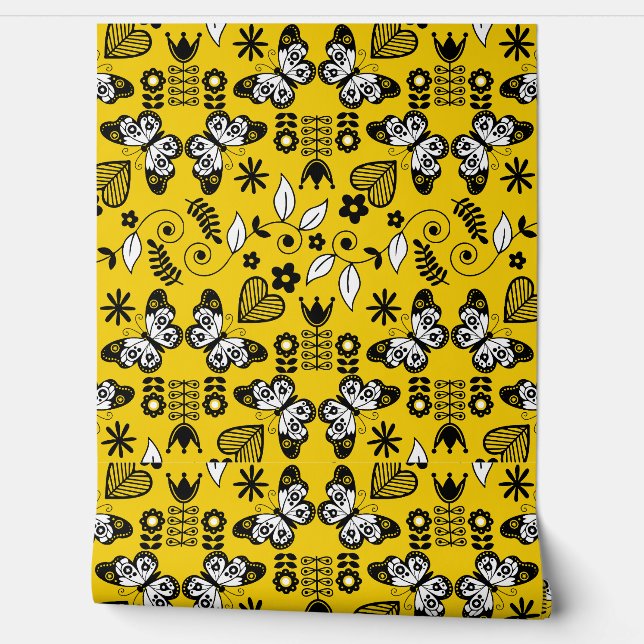 Vlinder Scandinavische volkskunst Behang (Afrollen)
