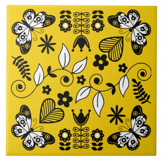 Vlinder Scandinavische volkskunst Tegeltje (Voorkant)