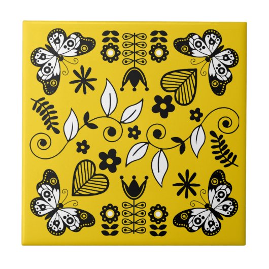 Vlinder Scandinavische volkskunst Tegeltje (Voorkant)