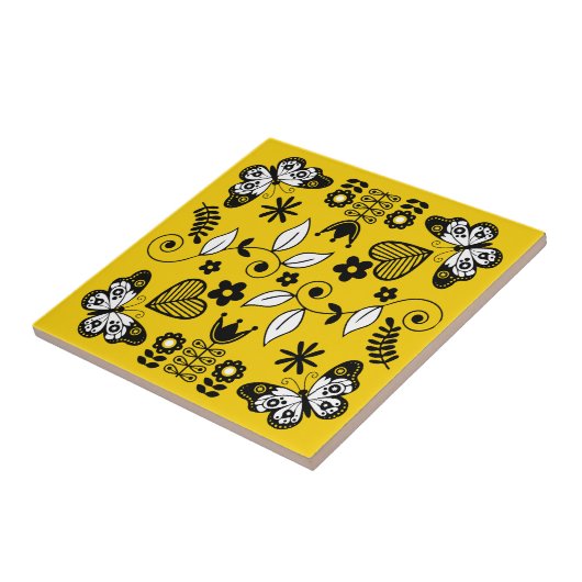 Vlinder Scandinavische volkskunst Tegeltje (Zijkant)