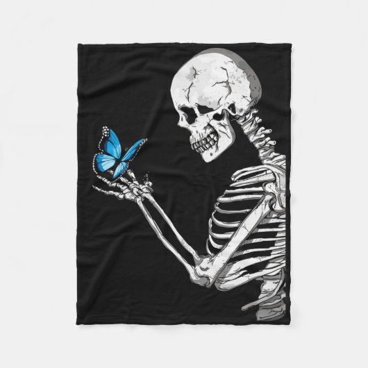 Vlinder Schedel Skelet Retro Halloween Fleece Deken (Voorkant)