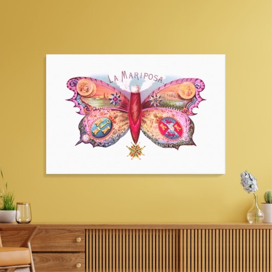 Vlinder sigaar Antiek schilderij Adverteren Canvas Afdruk (Insitu (Woonkamer))