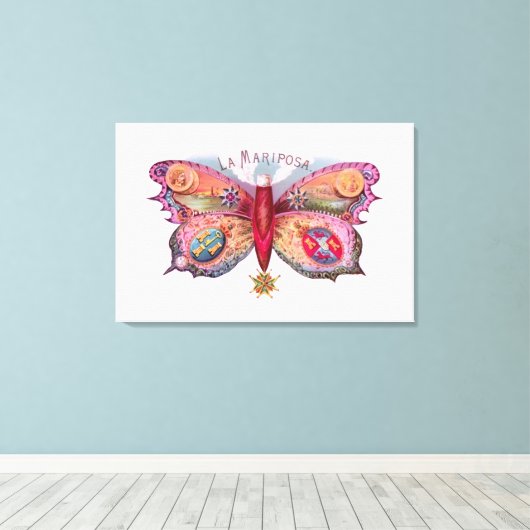 Vlinder sigaar Antiek schilderij Adverteren Canvas Afdruk (Insitu (Houten vloer))