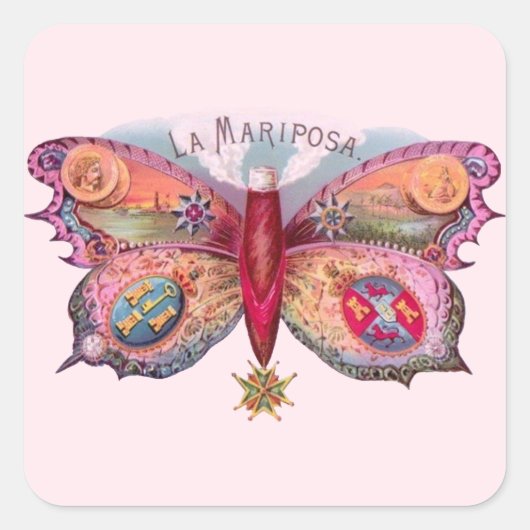 Vlinder sigaar Antiek schilderij Adverteren Vierkante Sticker (Voorkant)