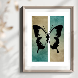 Vlinder Silhouet Rijk Taan Turquoise Achtergrond Poster