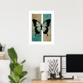 Vlinder silhouet rijke tan turquoise achtergrond poster (Thuiskantoor)