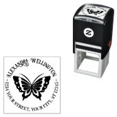 Vlinder Silhouet Rond Naam Retouradres #2 Zelfinktende Stempel (In situ)