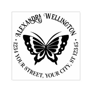 Vlinder Silhouet Rond Naam Retouradres #2 Zelfinktende Stempel