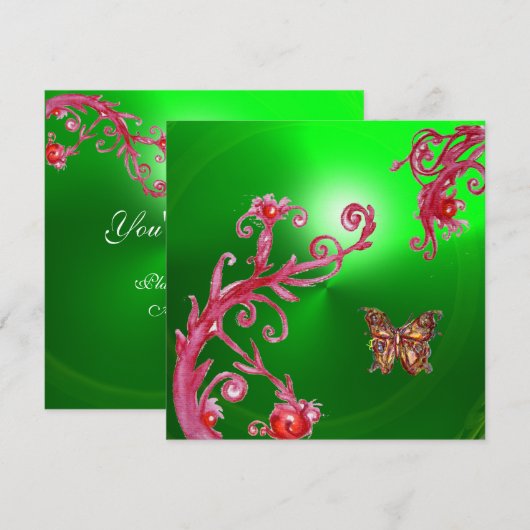 VLINDER SMAARAGD GROEN helroze, rood Kaart (Voorkant / Achterkant)