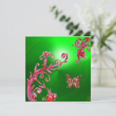 VLINDER  SMAARAGD GROEN helroze, rood Kaart (Staand voorkant)