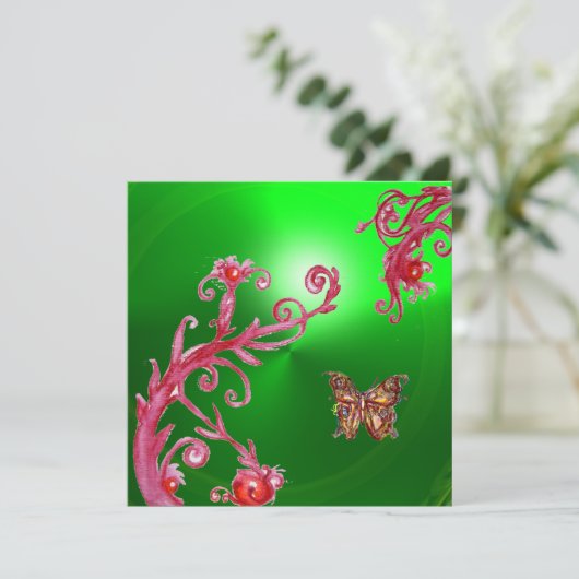 VLINDER  SMAARAGD GROEN helroze, rood Kaart (Staand voorkant)