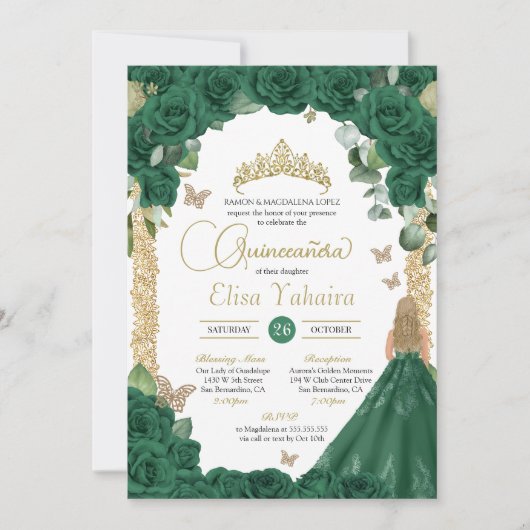 Vlinder Smaragd Groen Prinses Quinceanera Kaart (Voorkant)