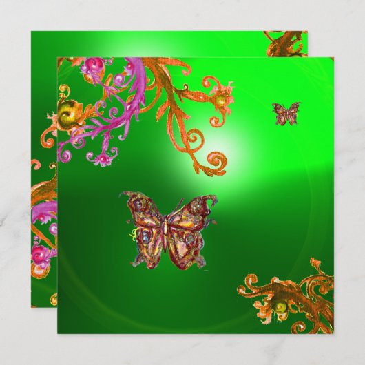 VLINDER SMARAGDGROEN, helder roze geel bruin Kaart (Voorkant / Achterkant)