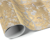 Vlinder & Sparrow Golden Oriental Garden Scene Cadeaupapier (Rol Hoek)