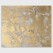 Vlinder & Sparrow Golden Oriental Garden Scene Cadeaupapier (Vlak)