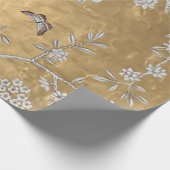 Vlinder & Sparrow Golden Oriental Garden Scene Cadeaupapier (Hoek)