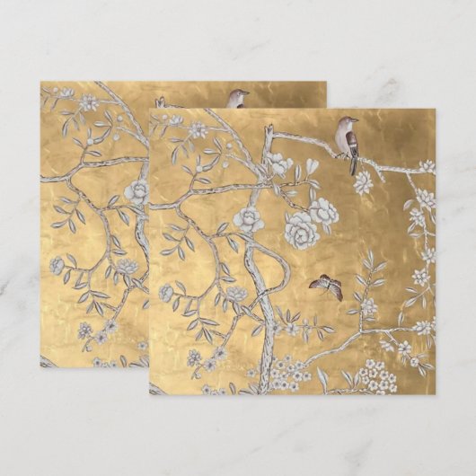 Vlinder & Sparrow Golden Oriental Garden Scene Kaart (Voorkant / Achterkant)