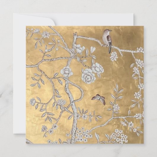 Vlinder & Sparrow Golden Oriental Garden Scene Kaart (Achterkant)