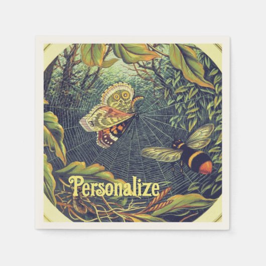 Vlinder spinnenweb bij vintage tuin illustratie servet (Voorkant)