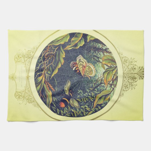 Vlinder spinnenweb bijen  tuin Victoriaans Theedoek (Horizontaal)