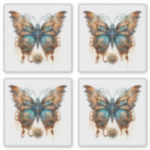 Vlinder Steampunk Blauw Brons Gear vlinders Sticker (Voorkant)
