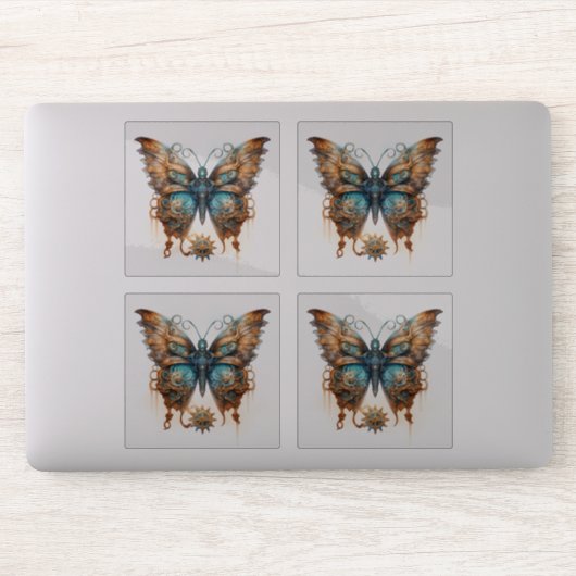 Vlinder Steampunk Blauw Brons Gear vlinders Sticker (Computer)