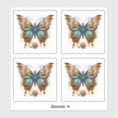 Vlinder Steampunk Blauw Brons Gear vlinders Sticker (Vel)