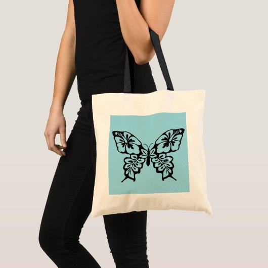 Vlinder stencil op blauw tote bag (Voorkant (product))