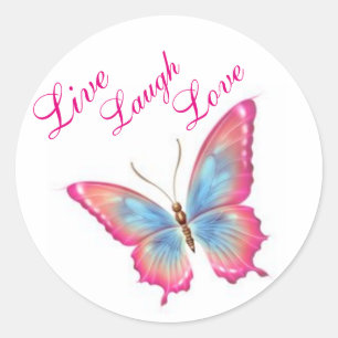 Vlinder Sticker/Roze "Live Laugh Love" Ronde Sticker