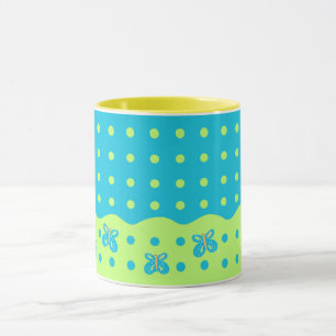 Vlinder & Stippen Blauw Groen Mok